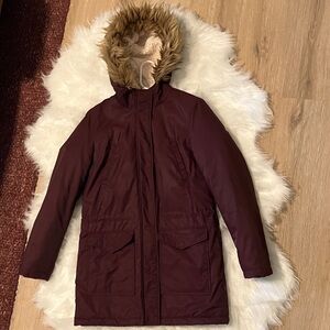 Levi’s Burgundy Winter Coat with Faux Fur Hood